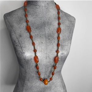long beaded necklace Chico's signed jewelry burnished gold apricot faux stone